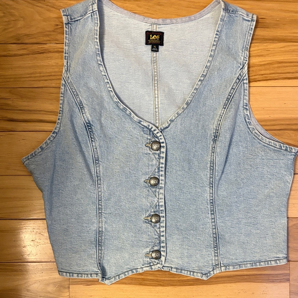 Lee Light Blue Denim Crop Vest (XL)